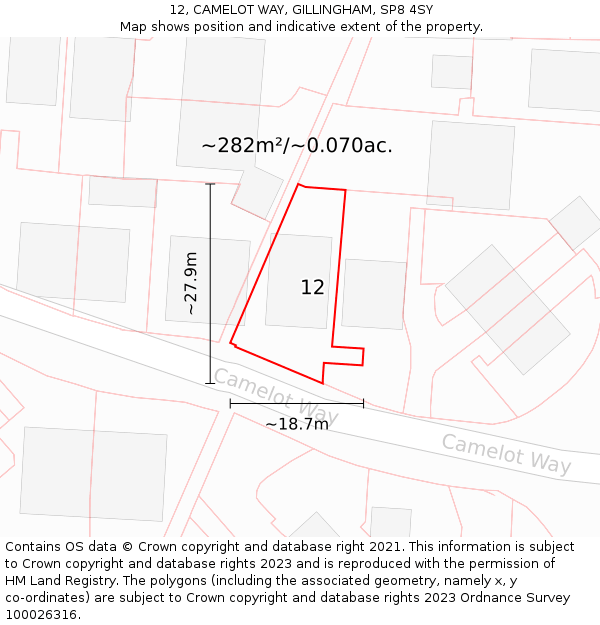 12, CAMELOT WAY, GILLINGHAM, SP8 4SY: Plot and title map