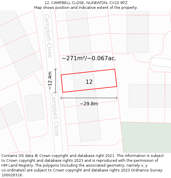 12, CAMPBELL CLOSE, NUNEATON, CV10 9PZ: Plot and title map