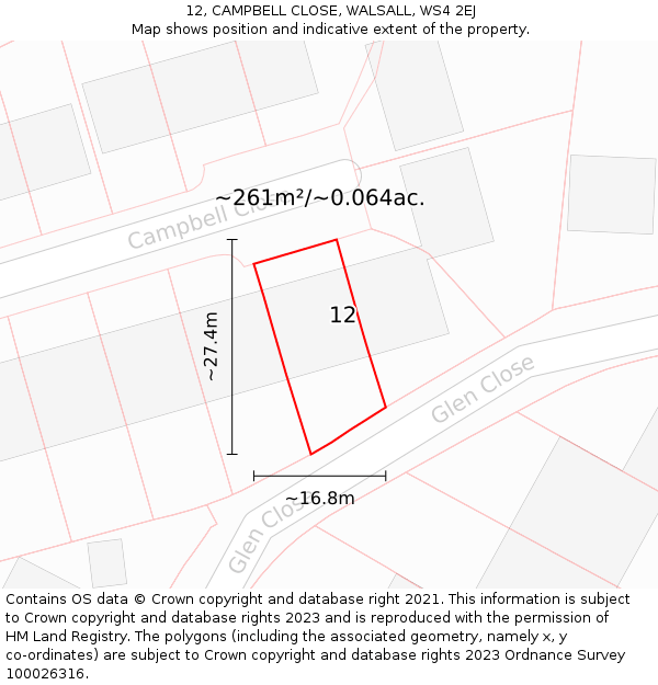 12, CAMPBELL CLOSE, WALSALL, WS4 2EJ: Plot and title map