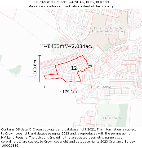 12, CAMPBELL CLOSE, WALSHAW, BURY, BL8 3BB: Plot and title map