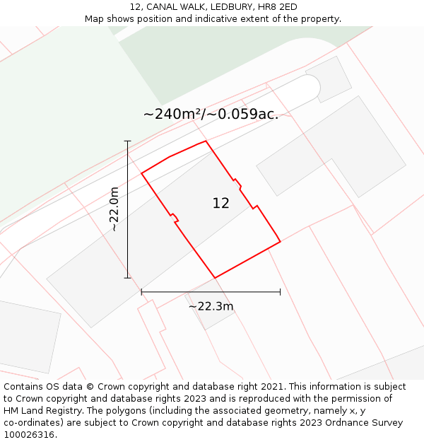 12, CANAL WALK, LEDBURY, HR8 2ED: Plot and title map