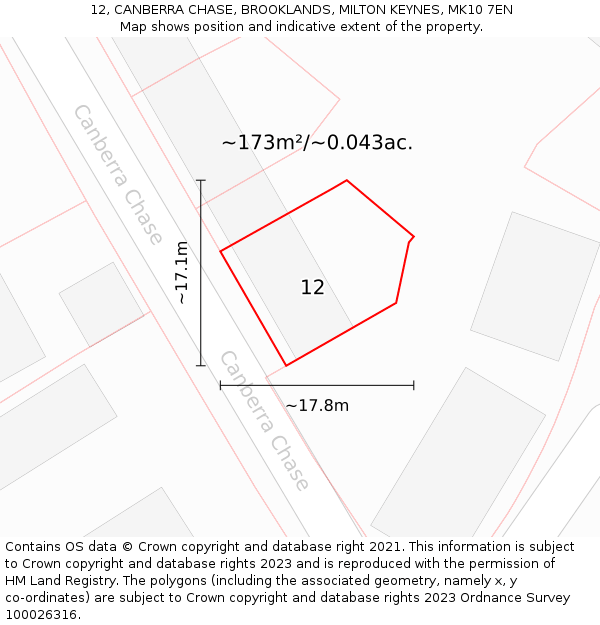12, CANBERRA CHASE, BROOKLANDS, MILTON KEYNES, MK10 7EN: Plot and title map