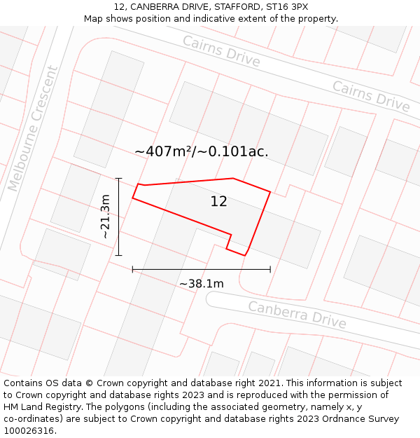 12, CANBERRA DRIVE, STAFFORD, ST16 3PX: Plot and title map
