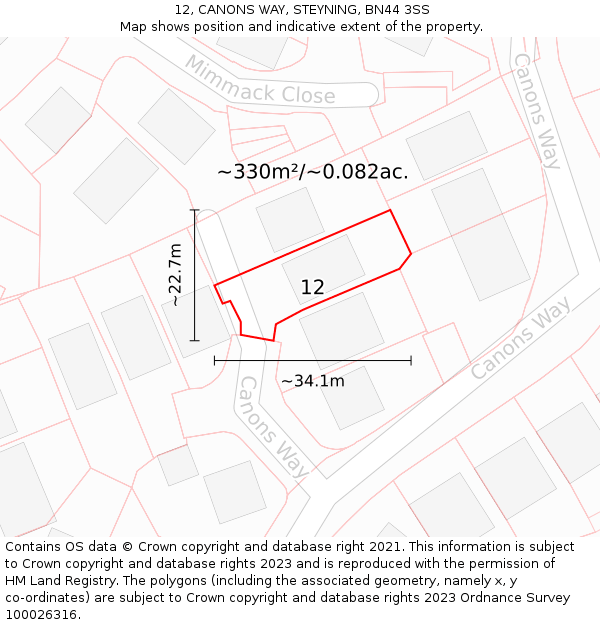 12, CANONS WAY, STEYNING, BN44 3SS: Plot and title map