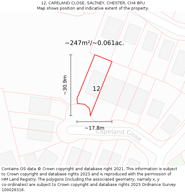 12, CAPELAND CLOSE, SALTNEY, CHESTER, CH4 8PU: Plot and title map
