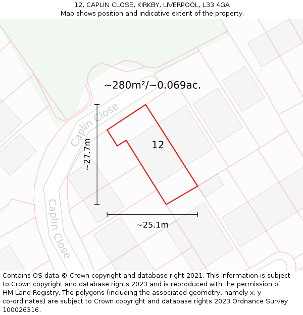12, CAPLIN CLOSE, KIRKBY, LIVERPOOL, L33 4GA: Plot and title map