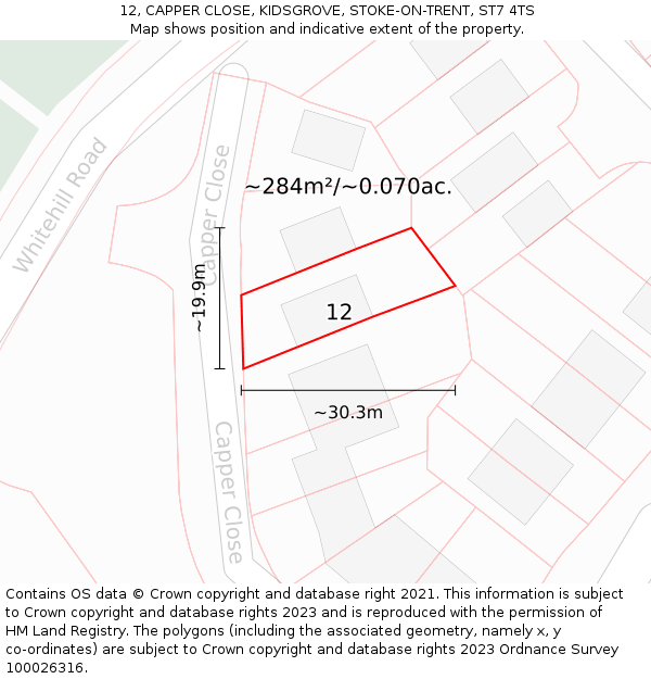 12, CAPPER CLOSE, KIDSGROVE, STOKE-ON-TRENT, ST7 4TS: Plot and title map