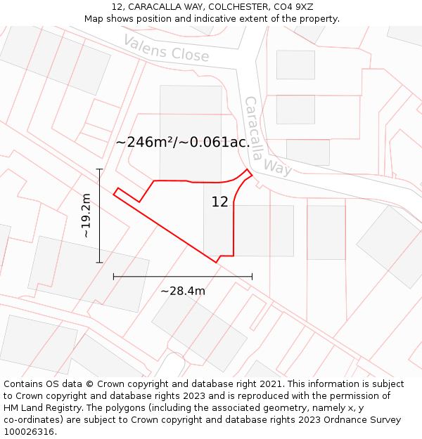 12, CARACALLA WAY, COLCHESTER, CO4 9XZ: Plot and title map