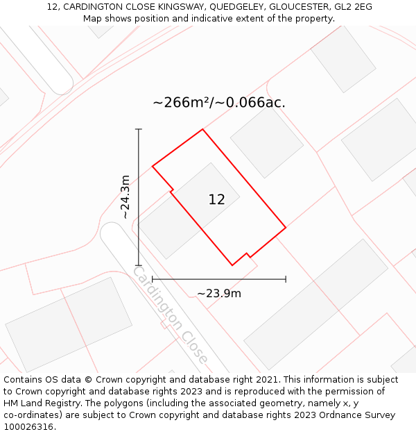 12, CARDINGTON CLOSE KINGSWAY, QUEDGELEY, GLOUCESTER, GL2 2EG: Plot and title map