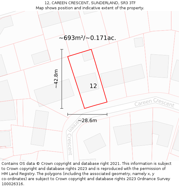 12, CAREEN CRESCENT, SUNDERLAND, SR3 3TF: Plot and title map