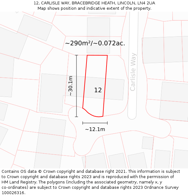 12, CARLISLE WAY, BRACEBRIDGE HEATH, LINCOLN, LN4 2UA: Plot and title map