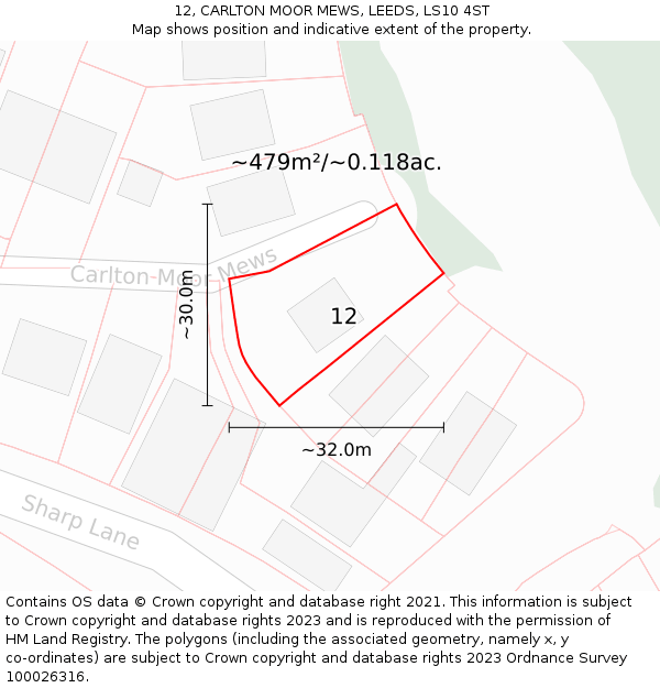 12, CARLTON MOOR MEWS, LEEDS, LS10 4ST: Plot and title map