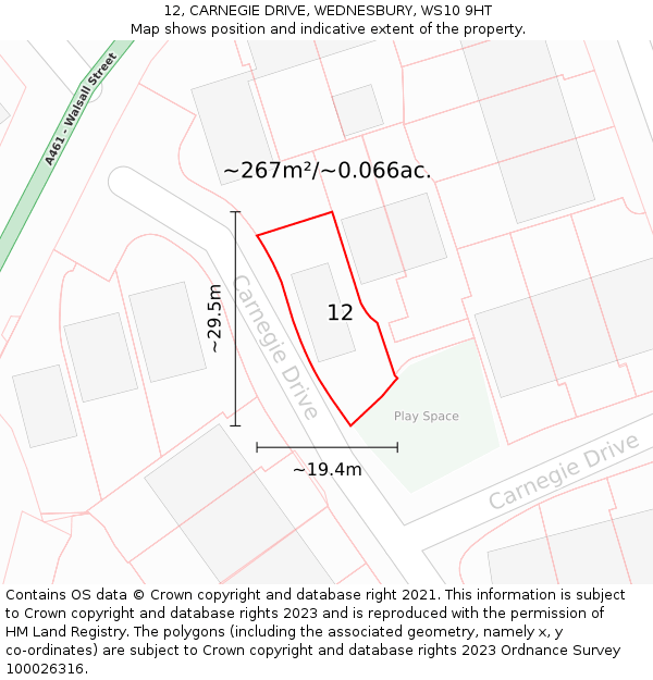 12, CARNEGIE DRIVE, WEDNESBURY, WS10 9HT: Plot and title map