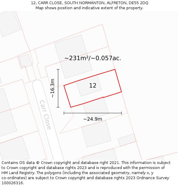 12, CARR CLOSE, SOUTH NORMANTON, ALFRETON, DE55 2DQ: Plot and title map