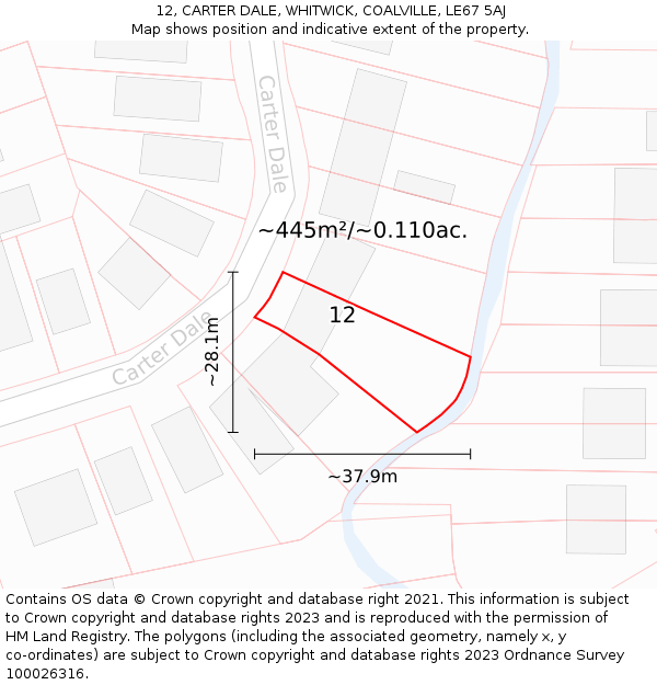 12, CARTER DALE, WHITWICK, COALVILLE, LE67 5AJ: Plot and title map