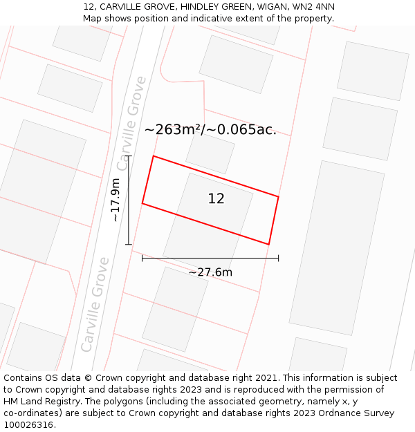 12, CARVILLE GROVE, HINDLEY GREEN, WIGAN, WN2 4NN: Plot and title map