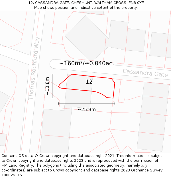 12, CASSANDRA GATE, CHESHUNT, WALTHAM CROSS, EN8 0XE: Plot and title map