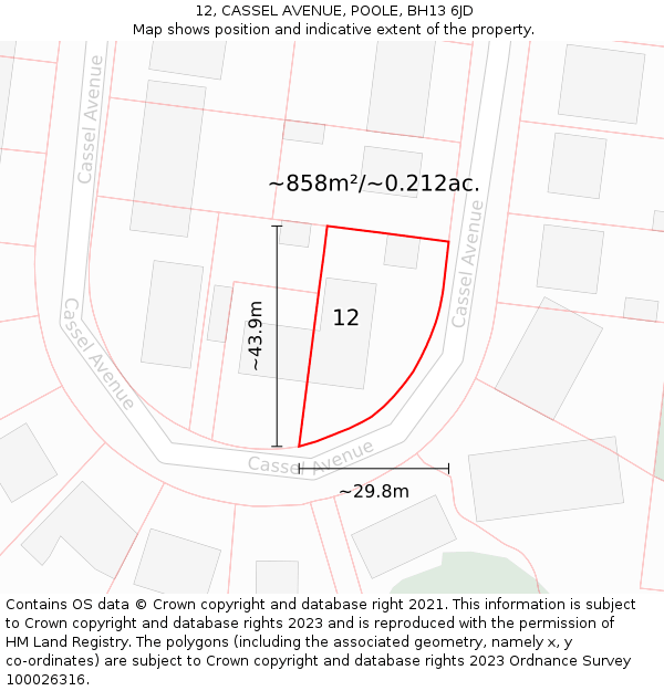 12, CASSEL AVENUE, POOLE, BH13 6JD: Plot and title map