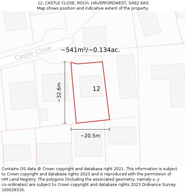 12, CASTLE CLOSE, ROCH, HAVERFORDWEST, SA62 6AG: Plot and title map