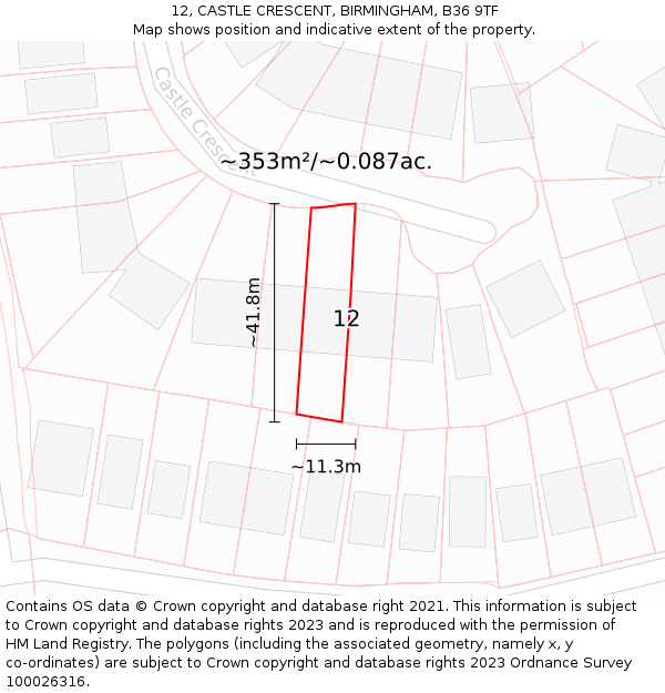 12, CASTLE CRESCENT, BIRMINGHAM, B36 9TF: Plot and title map