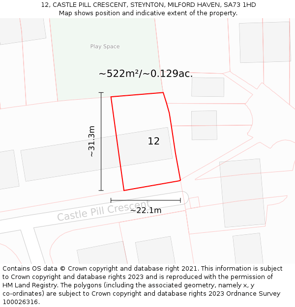 12, CASTLE PILL CRESCENT, STEYNTON, MILFORD HAVEN, SA73 1HD: Plot and title map