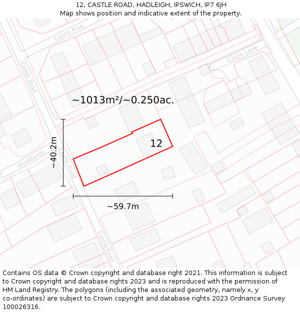 12, CASTLE ROAD, HADLEIGH, IPSWICH, IP7 6JH: Plot and title map