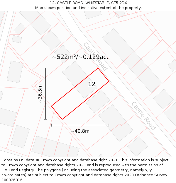 12, CASTLE ROAD, WHITSTABLE, CT5 2DX: Plot and title map