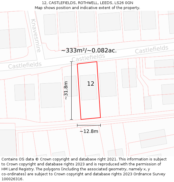12, CASTLEFIELDS, ROTHWELL, LEEDS, LS26 0GN: Plot and title map