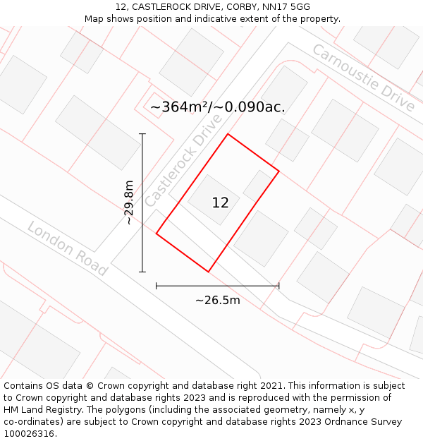 12, CASTLEROCK DRIVE, CORBY, NN17 5GG: Plot and title map