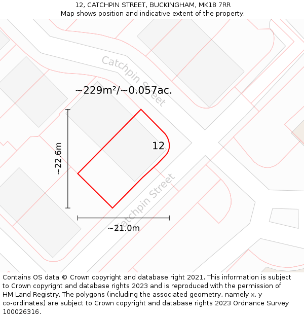 12, CATCHPIN STREET, BUCKINGHAM, MK18 7RR: Plot and title map