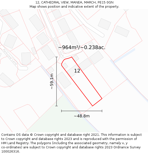 12, CATHEDRAL VIEW, MANEA, MARCH, PE15 0GN: Plot and title map