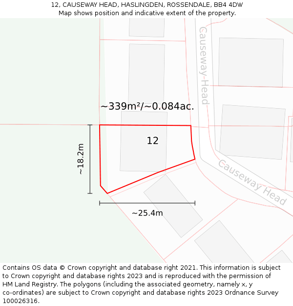 12, CAUSEWAY HEAD, HASLINGDEN, ROSSENDALE, BB4 4DW: Plot and title map