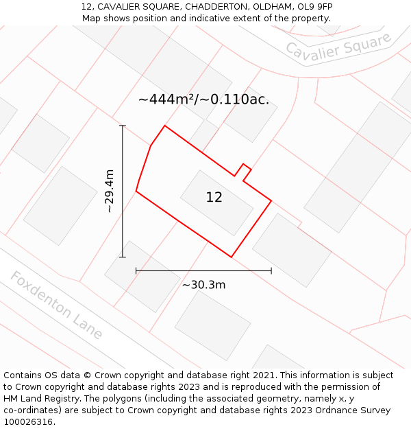 12, CAVALIER SQUARE, CHADDERTON, OLDHAM, OL9 9FP: Plot and title map