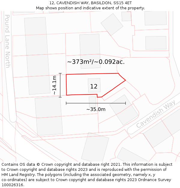 12, CAVENDISH WAY, BASILDON, SS15 4ET: Plot and title map