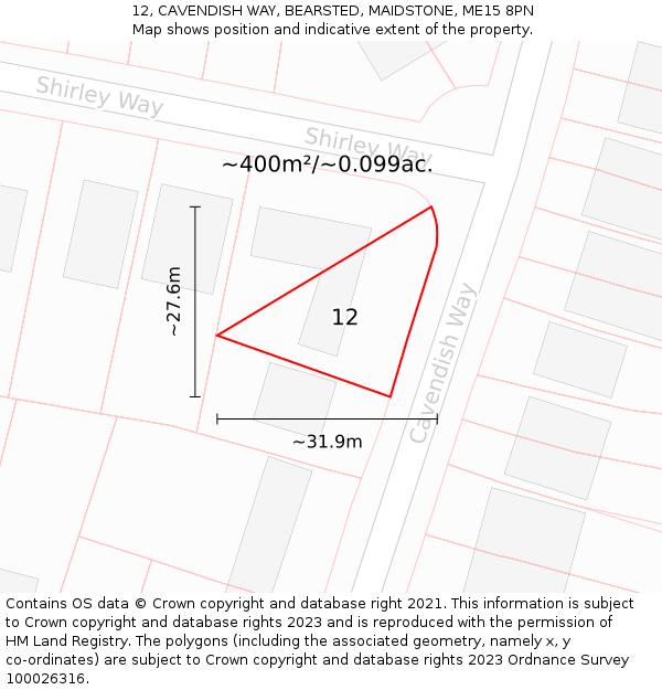 12, CAVENDISH WAY, BEARSTED, MAIDSTONE, ME15 8PN: Plot and title map