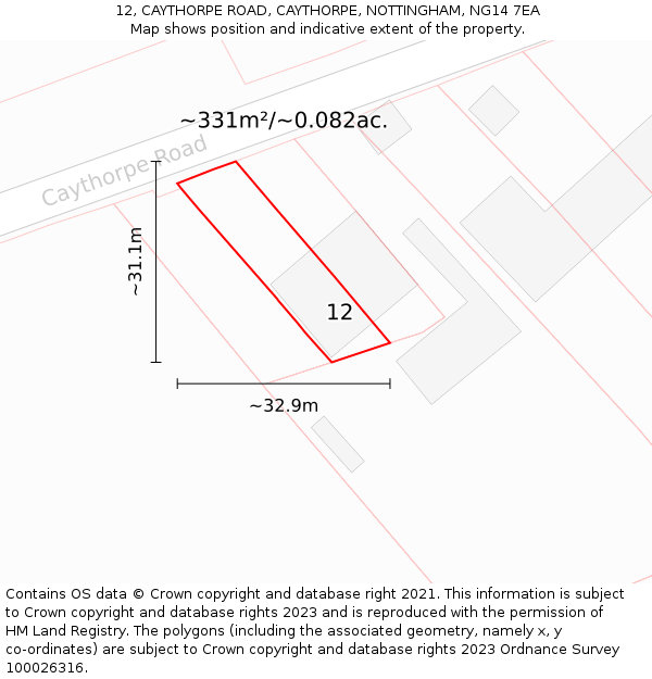 12, CAYTHORPE ROAD, CAYTHORPE, NOTTINGHAM, NG14 7EA: Plot and title map