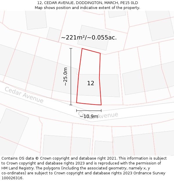 12, CEDAR AVENUE, DODDINGTON, MARCH, PE15 0LD: Plot and title map