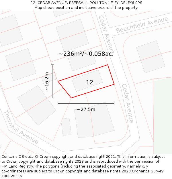 12, CEDAR AVENUE, PREESALL, POULTON-LE-FYLDE, FY6 0PS: Plot and title map