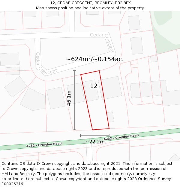 12, CEDAR CRESCENT, BROMLEY, BR2 8PX: Plot and title map