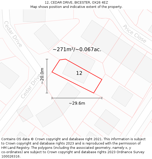 12, CEDAR DRIVE, BICESTER, OX26 4EZ: Plot and title map