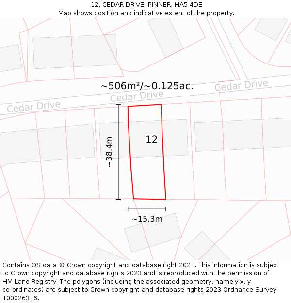 12, CEDAR DRIVE, PINNER, HA5 4DE: Plot and title map