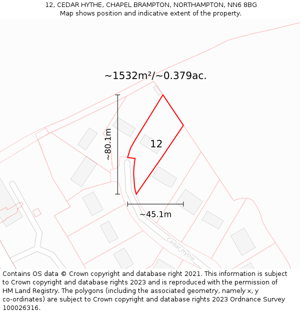 12, CEDAR HYTHE, CHAPEL BRAMPTON, NORTHAMPTON, NN6 8BG: Plot and title map
