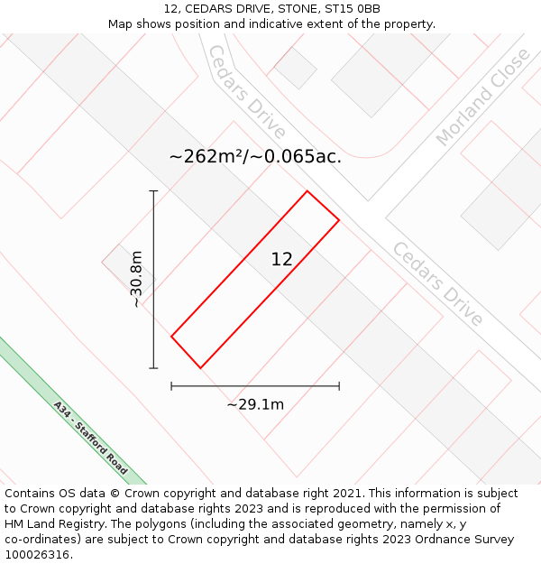 12, CEDARS DRIVE, STONE, ST15 0BB: Plot and title map