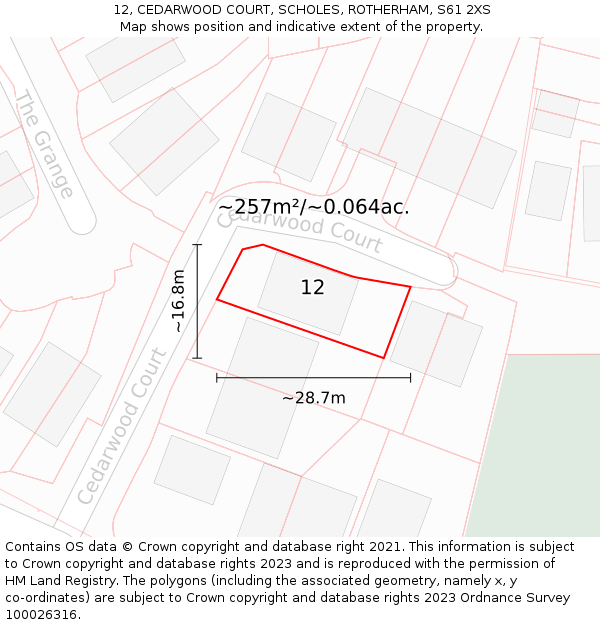 12, CEDARWOOD COURT, SCHOLES, ROTHERHAM, S61 2XS: Plot and title map
