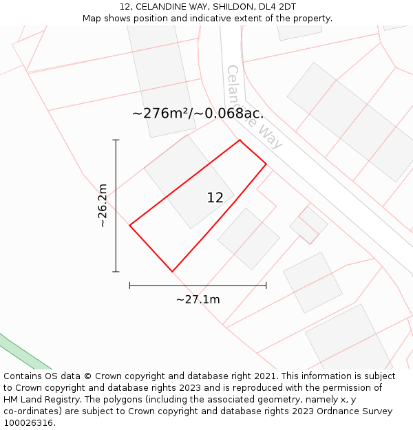 12, CELANDINE WAY, SHILDON, DL4 2DT: Plot and title map
