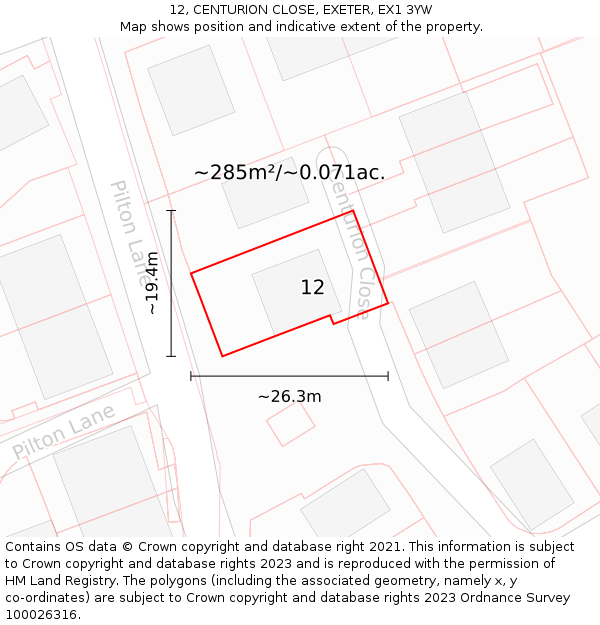 12, CENTURION CLOSE, EXETER, EX1 3YW: Plot and title map