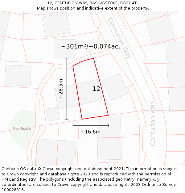 12, CENTURION WAY, BASINGSTOKE, RG22 4TL: Plot and title map