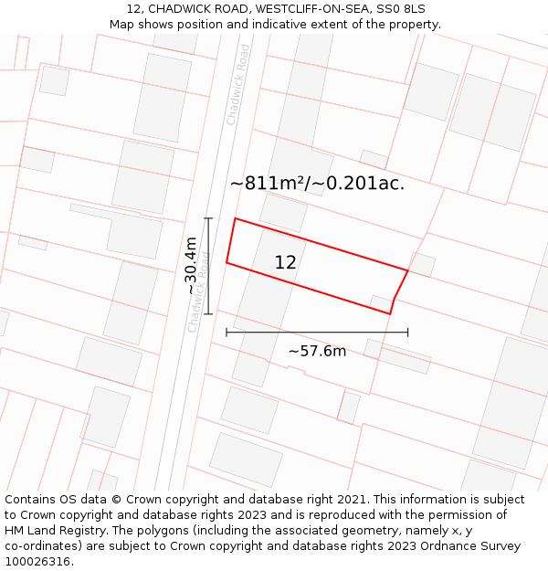 12, CHADWICK ROAD, WESTCLIFF-ON-SEA, SS0 8LS: Plot and title map