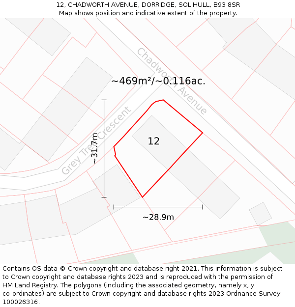 12, CHADWORTH AVENUE, DORRIDGE, SOLIHULL, B93 8SR: Plot and title map