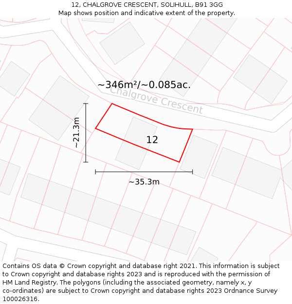 12, CHALGROVE CRESCENT, SOLIHULL, B91 3GG: Plot and title map